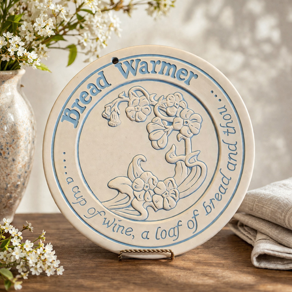 Vintage Stoneware Bread Warmer Trivet | 1980s Lynn Wilk Handcrafted Pottery